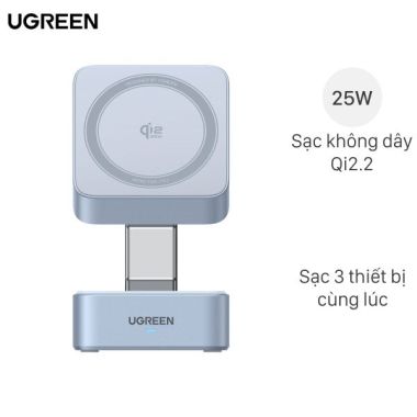 Đế sạc không dây 2 in 1 Qi2.2 25W Magnetic Ugreen Magflow W752 55960B